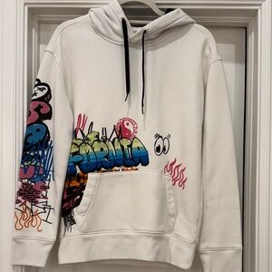 Hollister White Hoodie with Multicolor Graphic
